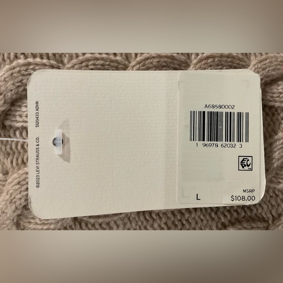 LEVI’S WOMENS RAE CABLE KNIT V NECK CROPPED WOOL SWEATER BEIGE SZ L NWT - Picture 11 of 12